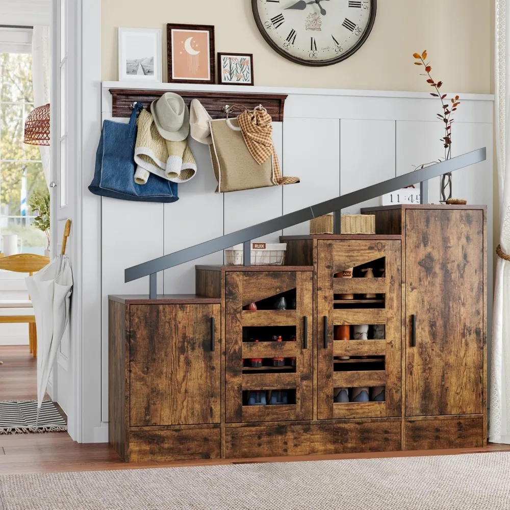 

Farmhouse Hidden Shoe Cabinet with Doors – Wooden Shoe Storage Cabinet for Entryway, Enclosed Shoe Organizer with Ventilation,