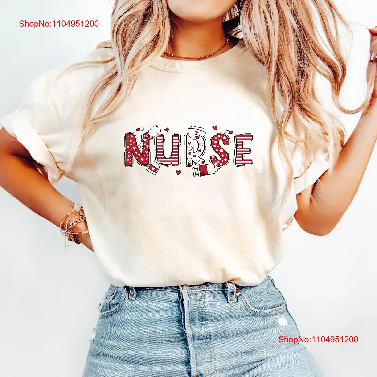 

Футболка для медсестры на День святого Валентина, женская винтажная стираная модная повседневная универсальная уличная одежда на день Святого Валентина, удобная мягкая футболка с рисунком