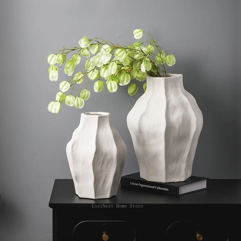Wabi-Sabi Ceramic Vase with Irregular Form, Textured Clay Ornament for Living Room, Hotel & Guesthouse Decor