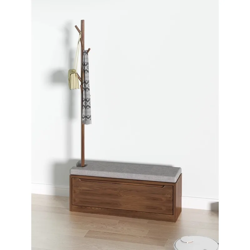 

Solid wood oak storage shoe change stool hanger integrated household door