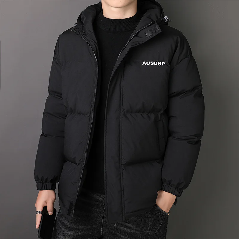 Autumn Winter Men's Hooded Windproof Padded Jacket Male Plus Size Fashion Loose Casual Versatile Thickened Warm Wadded Jacket