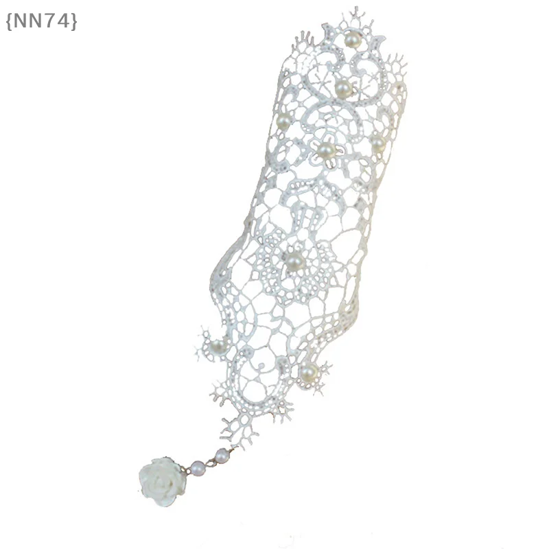【NN74-M3】1pc Women Goth Rose Beads Flower Lace Slave Glove Adjustable Ring Long Bracelet