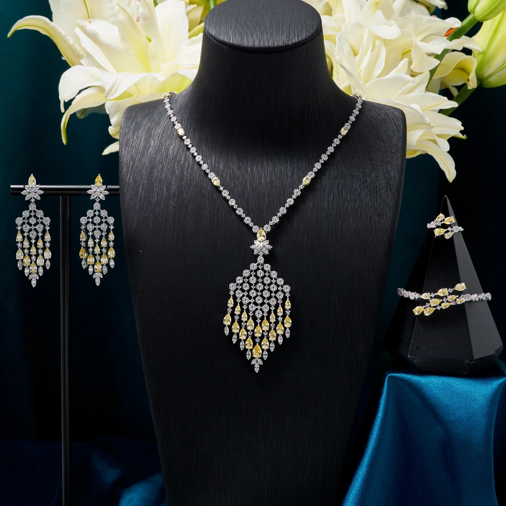 

IN JEWELIFE Trendy Turquoise Zirconia Luxury Necklace Earring Bracelet Ring Jewelry Sets for Women Jewellery Accessories