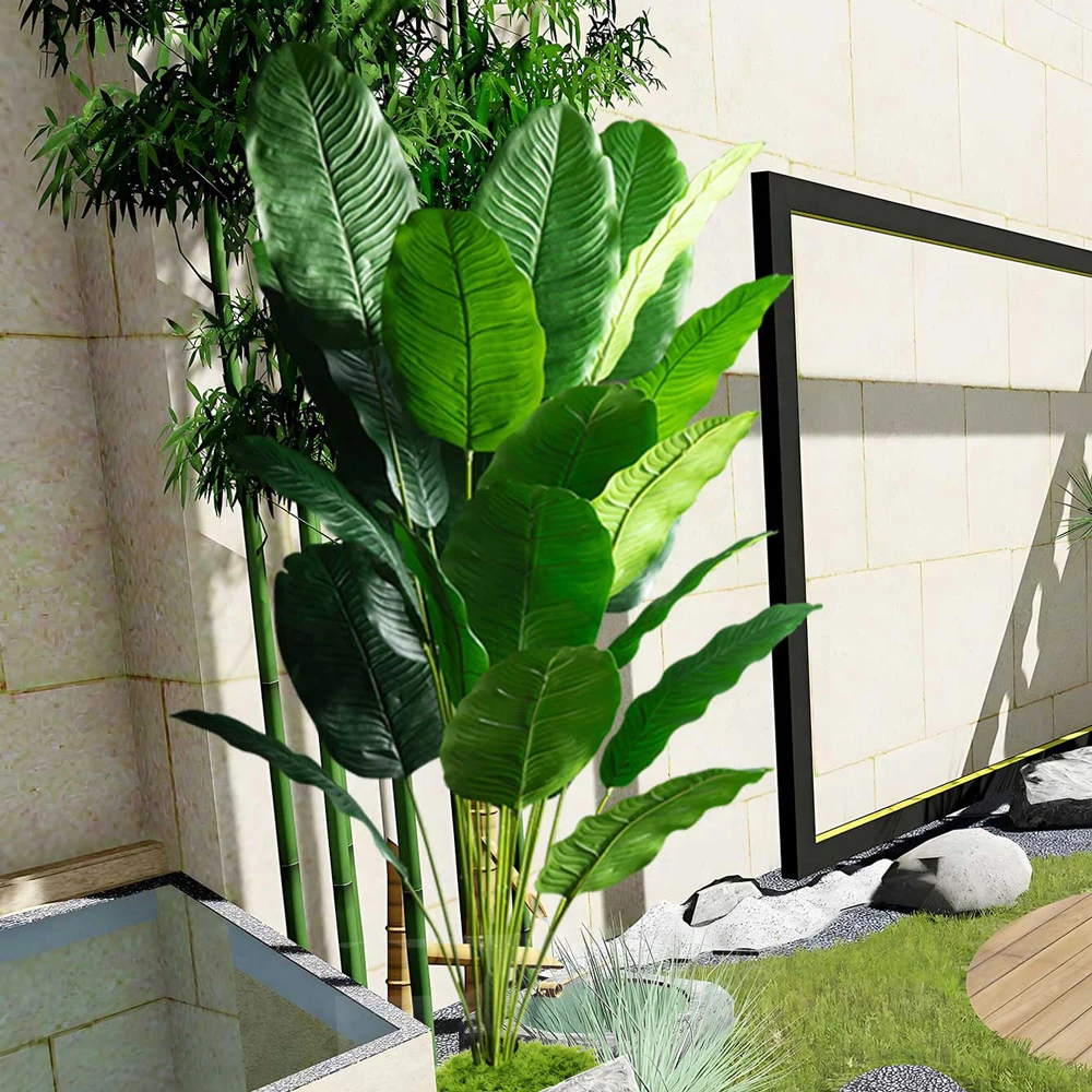 85-115cm Large Artificial Plants Bird of Paradise Tree Tropical Fake Banana Leaves Plastic Palm Plants for Home Garden Decor