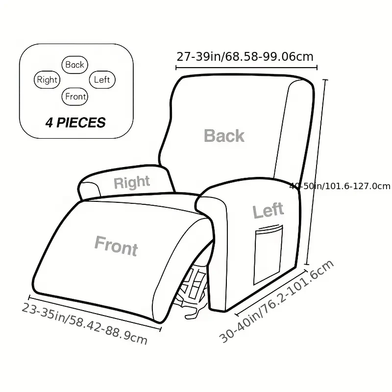 Monochromatic Stretch Recliner Sofa Cover , Elastic Non Slip Armchair Covers, All-inclusive Couch Slipcovers, 4Pc