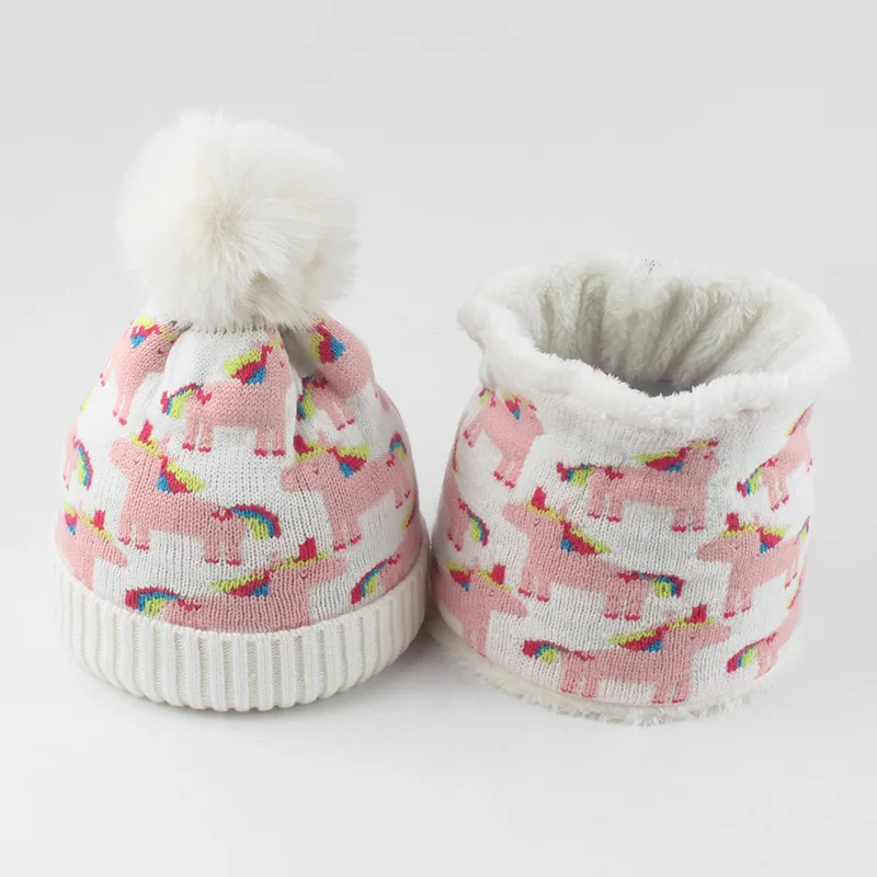 Miniso 秋と冬の子供用リトルポニー帽子スカーフセット幼児と子供ぬいぐるみ帽子冬暖かいウール帽子