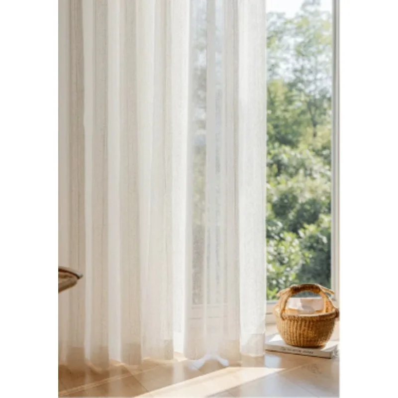 Modern Simple Style White Lines Light Luxury Elegant Crystal Hemp Curtains Living Room Bedroom Balcony Blackout Curtains