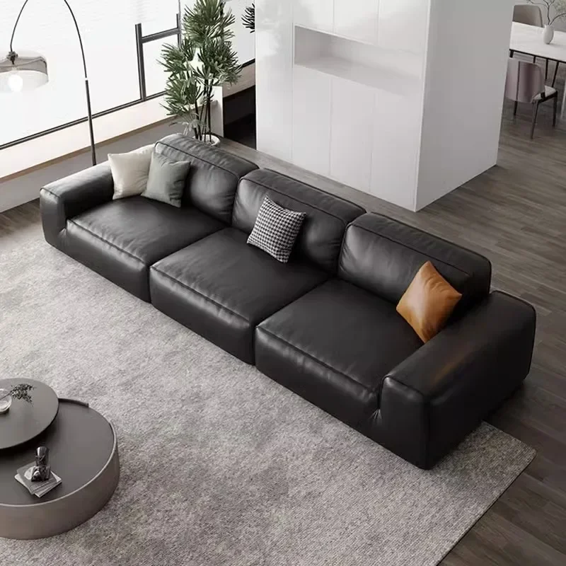 Living Room Furniture Italian Minimalist Large Black Cow Sofa Cowhide Straight Row Simple Modern Living Room One Type