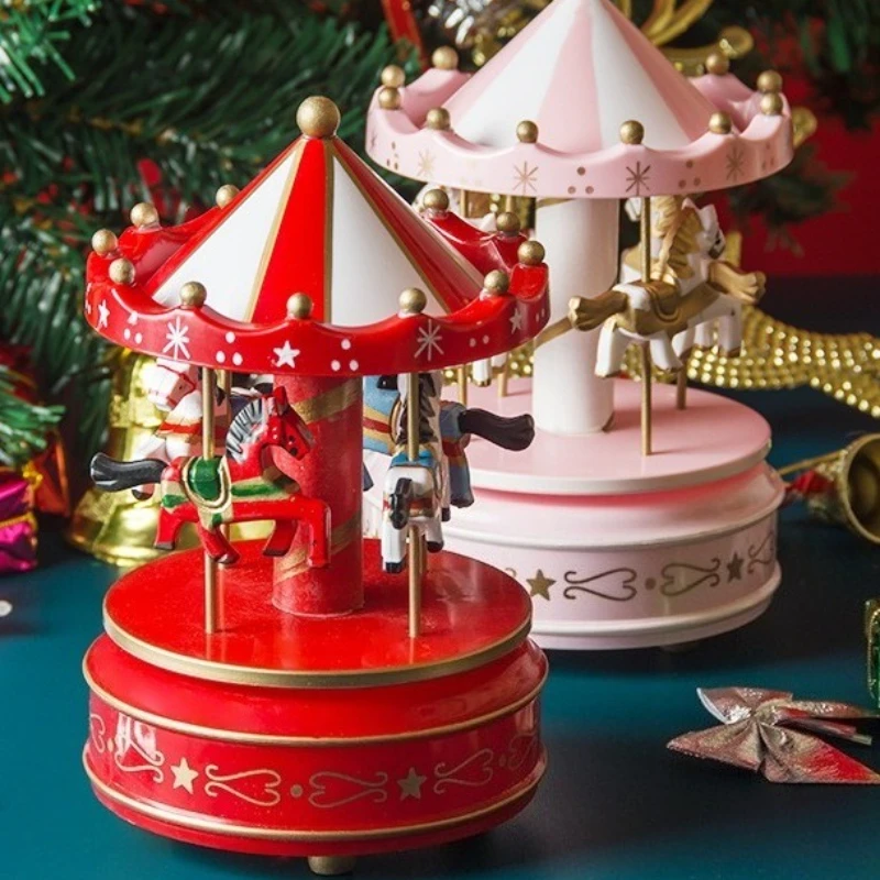 Wooden Carousel Music Box - Christmas & Birthday Gift for Kids, Handcrafted Nursery Decor with Rotating Base (Bulk)