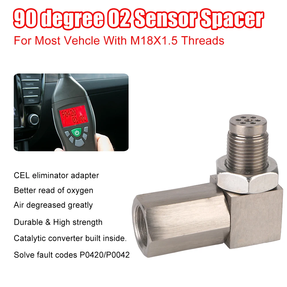 Universal 90 Degree or 45 Degree O2 Oxygen Sensor Extender O2 Oxygen Sensor Spacer O2 Bung Extension Catalytic Converter