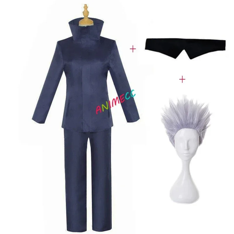 dd12ANIMECC في المخزون S-2XL جوجو ساتورو تأثيري ازياء شعر مستعار اييشادي نظارات الأزرق السراويل العليا زي مدرسي ثانوية مجموعة هالوين Pa