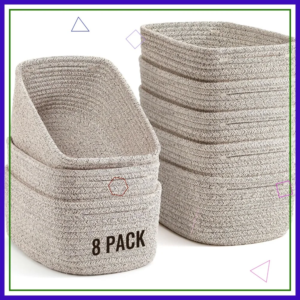 

Набор из 8 маленьких плетеных корзин для хранения вещей в ванной, гардеробе, на полках - коричневый цвет