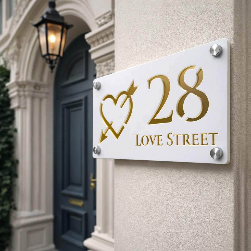 

Индивидуальная акриловая табличка с номером дома, гравированная лазером, с логотипом в виде сердца, персонализированная водонепроницаемая адресная табличка для двери и стены