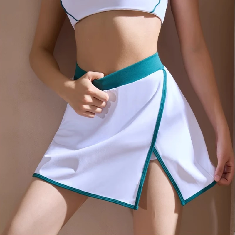 

WANAYOU Color Contrast Women Tennis Skirts Quick Dry Yoga Shorts Built-in Liner Sports Tights Breathable Gym Running Shorts