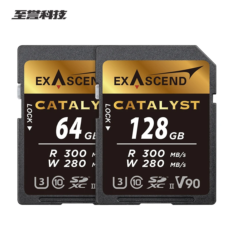 Exascend Catalyst V90 UHS‑II Professional Camera SD Card 64GB 128GB 256GB Read 300MB/s Write 280MB/s Memory Card for 4K 8K Video