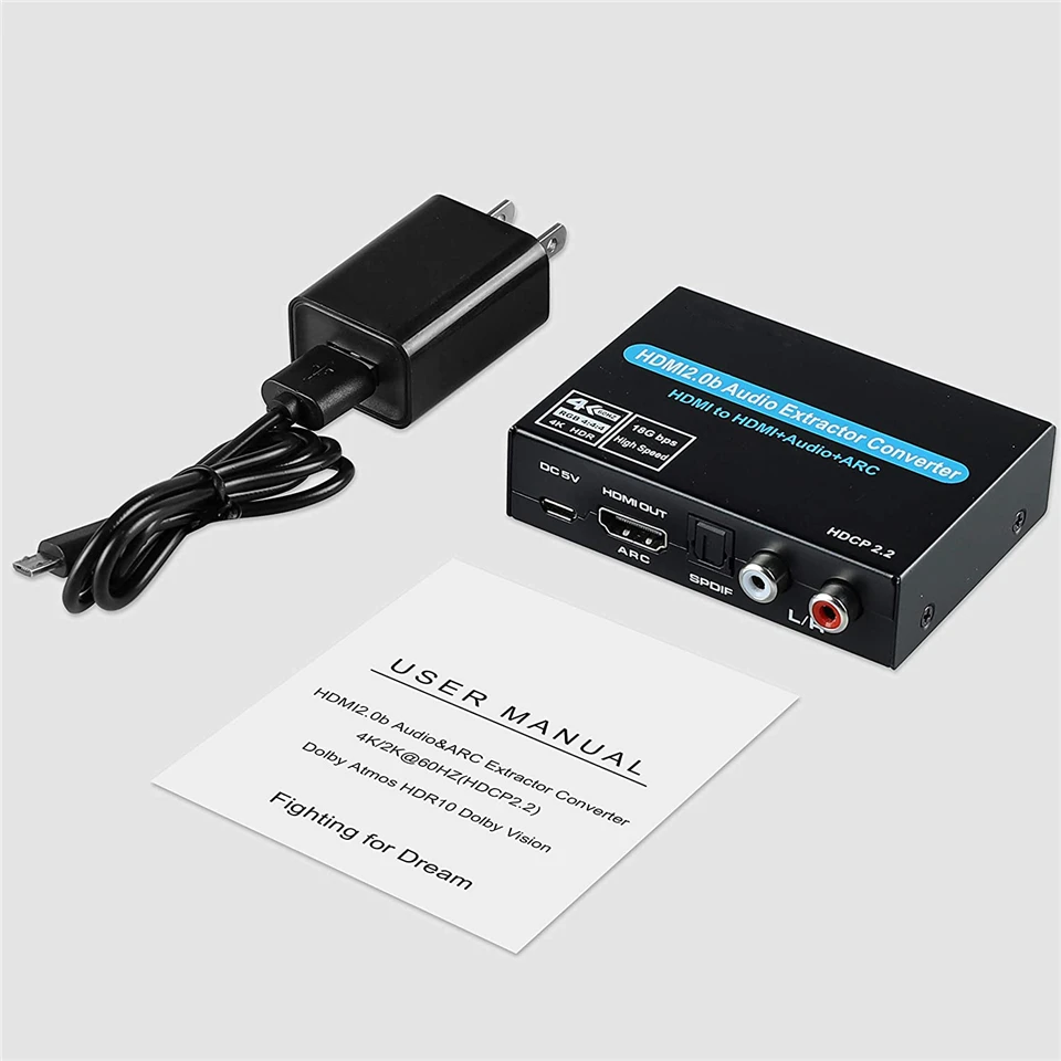 Navceker HDMI Audio Extractor 4K HDMI ARC Optical Splitter Adapter Converter 3.5 mm Stereo + L/R Audio Out Supports 5.1 3D 1080P