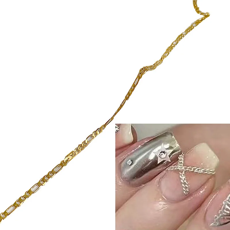

Nail Chains Gold Silver Nail Stone Beads 60cm Decor 3D Alloy Punk Style Nail Decoration Nail Jewelry Nail Charm Accessories