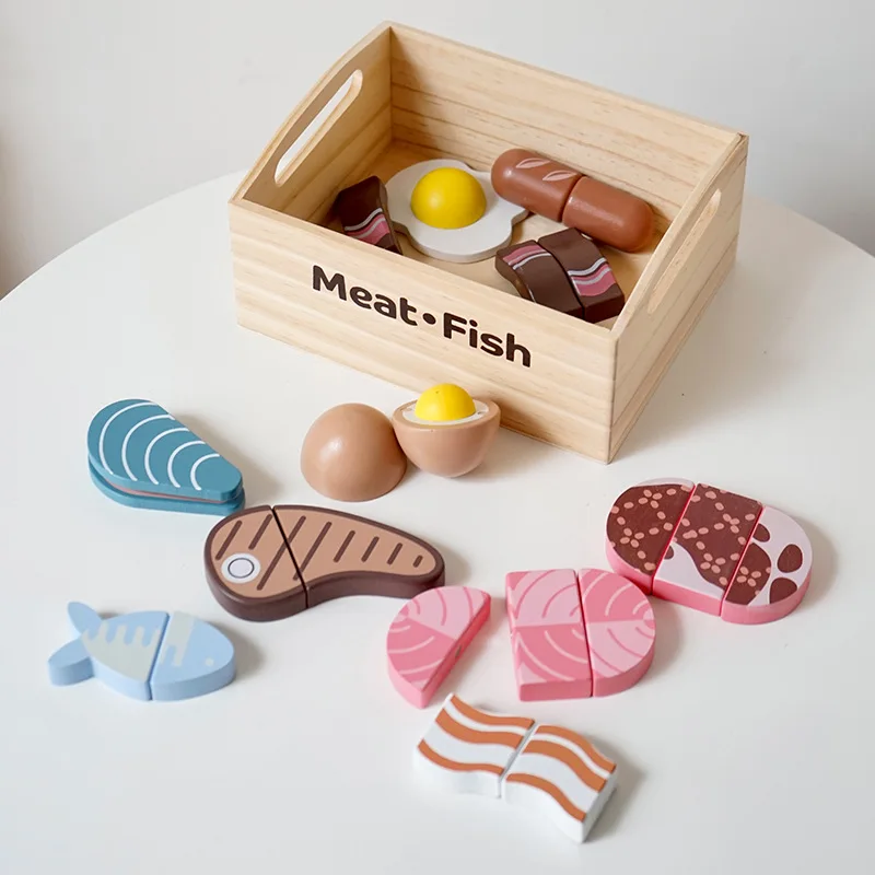 Simulation Kitchen Pretend Play Toy Wooden Kitchen Tool Magnetic Cutting Fruit Vegetable Bakery Set Montessori Educational Gifts