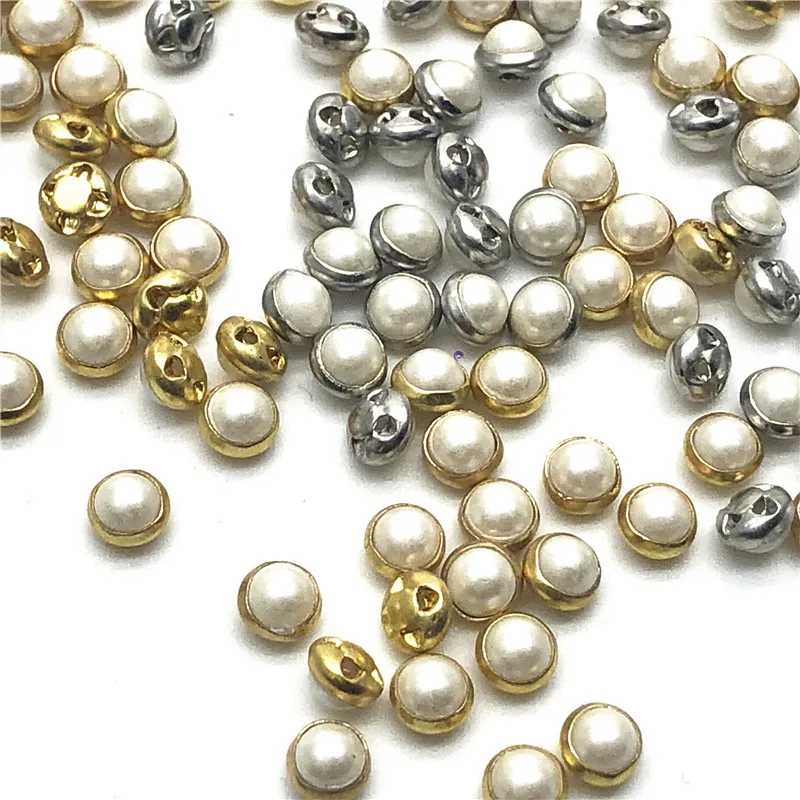 4MM 5MM 6MM 7MM 8MM 9MM 10MM Round Pearl Covered Button For Clothing DIY Sewing Shirt Doll Dress Cooper Acrylic Button