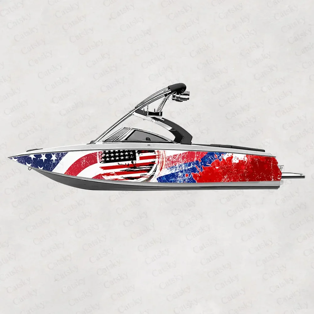 

Custom American Flag Stripe Boat Sticker Fish Boat Sticker Vinyl Waterproof Boat Wrap Graphic Decoration Wrap Decal Gift