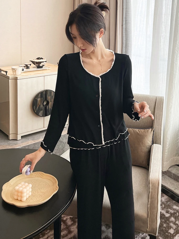 

Pajama Sets Women New Simple Panelled Design Leisure Home Spring Stylish Basic Lounge Wear Sexy Breathable Cozy Ulzzang Female