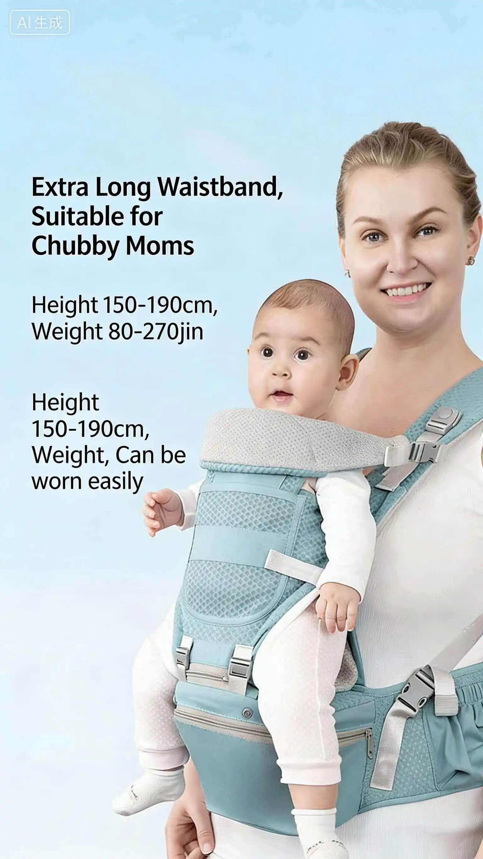 Neugeborenen 2026 Ergonomische Babytrage Rückentrage mit Hüftsitz für Säuglinge – Ergonomische Känguru-Babytrage für vorne, Reise-Babywickel – Detail 6