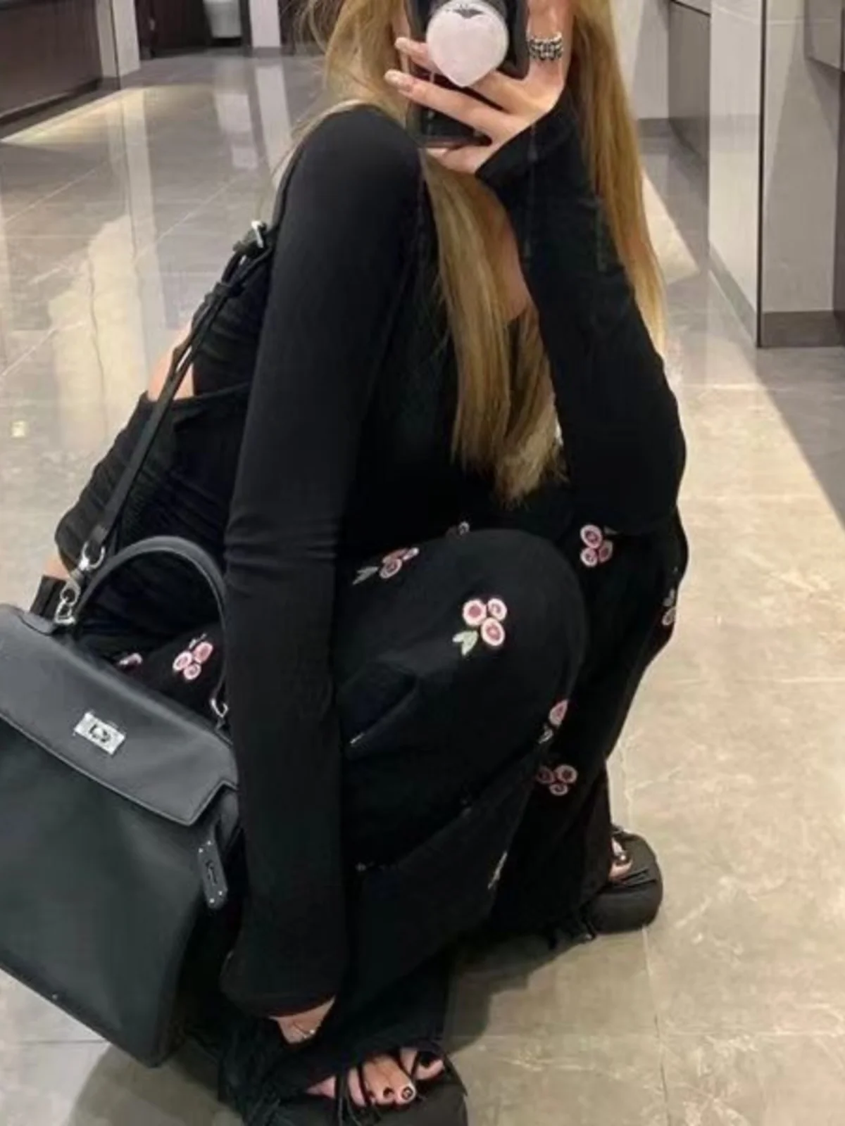 

Широкие джинсы с австралийской вышивкой дикой розы, женские длинные повседневные брюки прямого кроя, джинсовые брюки Bla с высокой талией