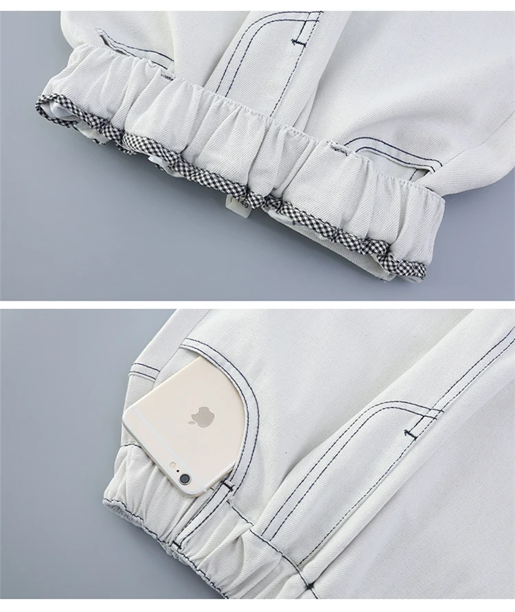 Sommerliche, dünne, einfarbige weiße Jeans im Scimitar-Stil für Teenager-Mädchen, High-Fashion-Streetwear-Hosen, lockere Jeanshose für Kinder – Detail 7