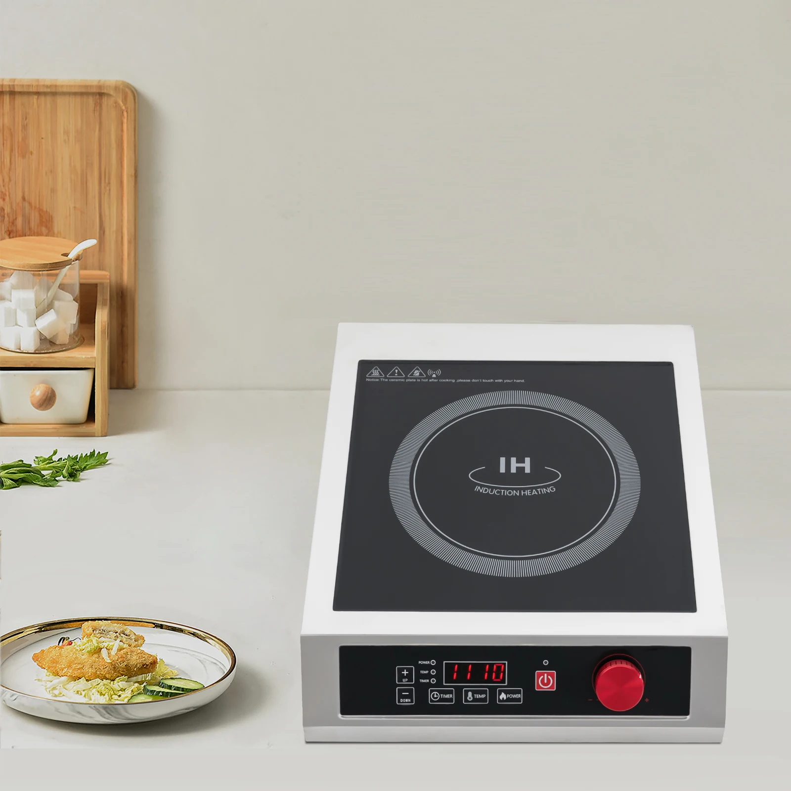 Commercial Induction Cooktop Y14 3500W, 10-Level Power & Temperature Control With English Panel, 110V Countertop Cooker for Restaurant Kitchen, US Plug