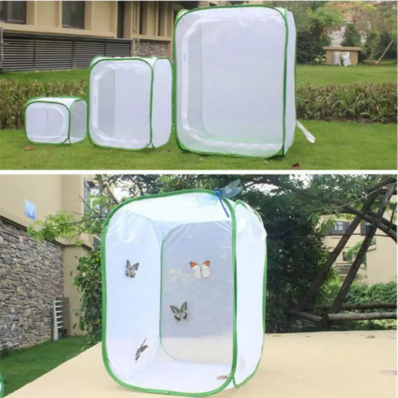 Jaula plegable de malla para insectos, hábitat para pájaros, mariposas, mantis, cría de grillos, tela de red, jaula de incubación para gusanos de seda