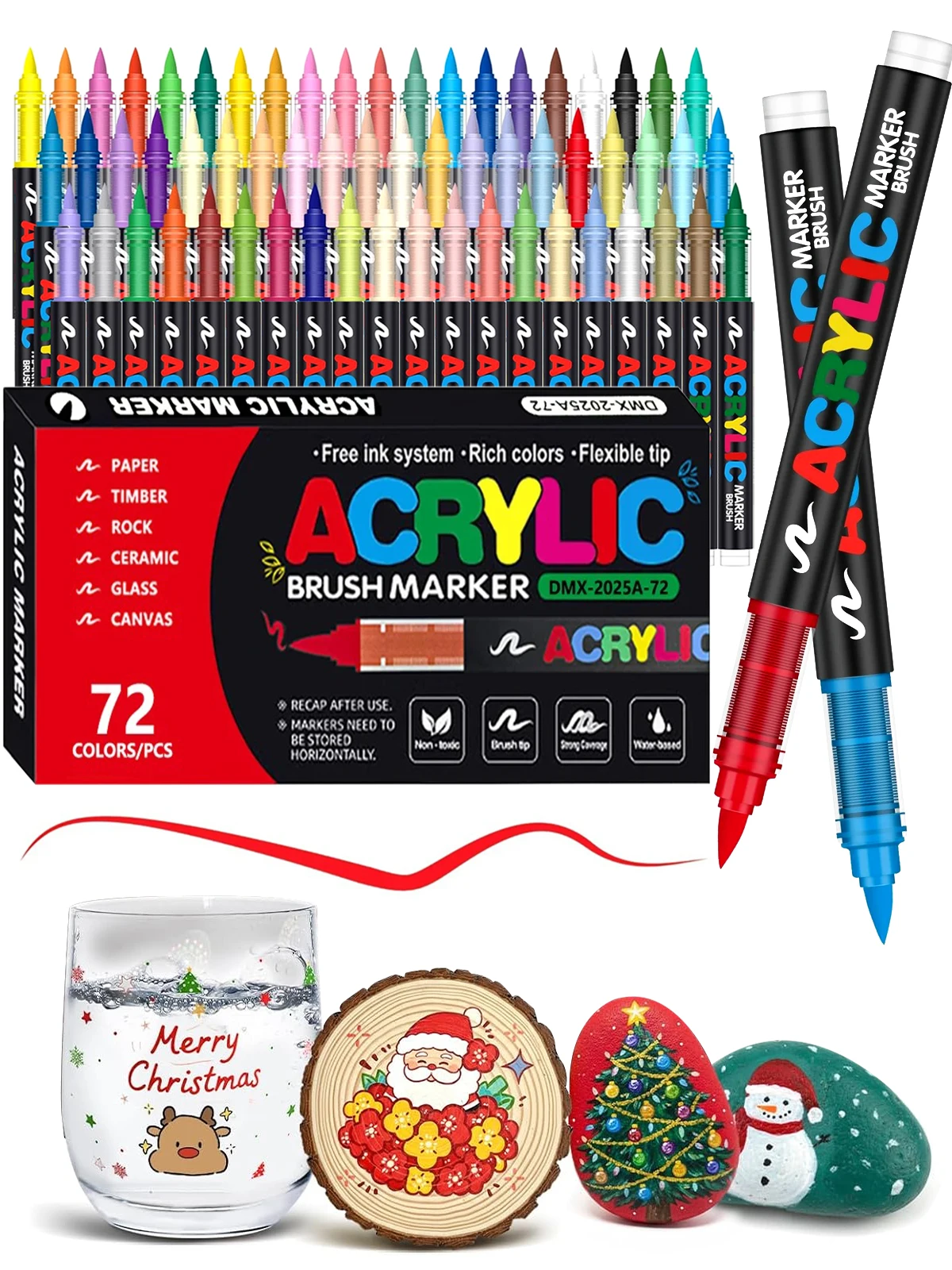 72 kleuren acrylverfpennen markers set borsteltip verfmarkering voor rotsschildering hout canvas steen kerstcadeau doe-het-zelf ambachten - afbeelding 2