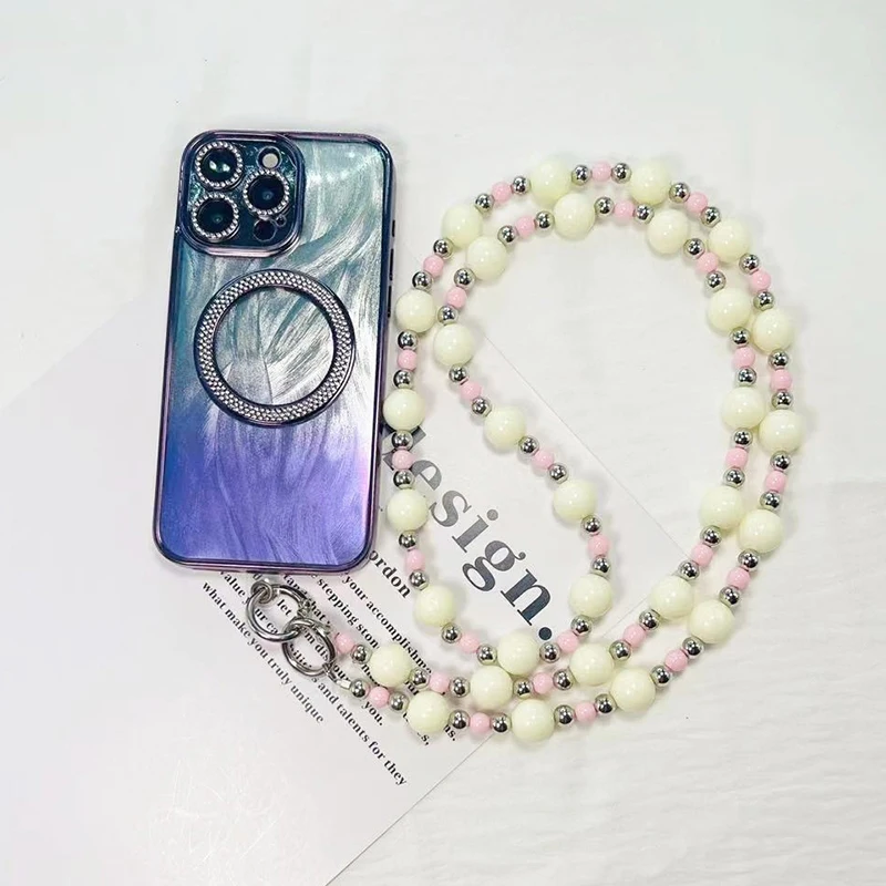 Cute Heart Crossbody Long Phone Chain Rope Strap For Iphone For Samsung Huawei Xiaomi Phone Pendant Rope Strap Keychain Keyring