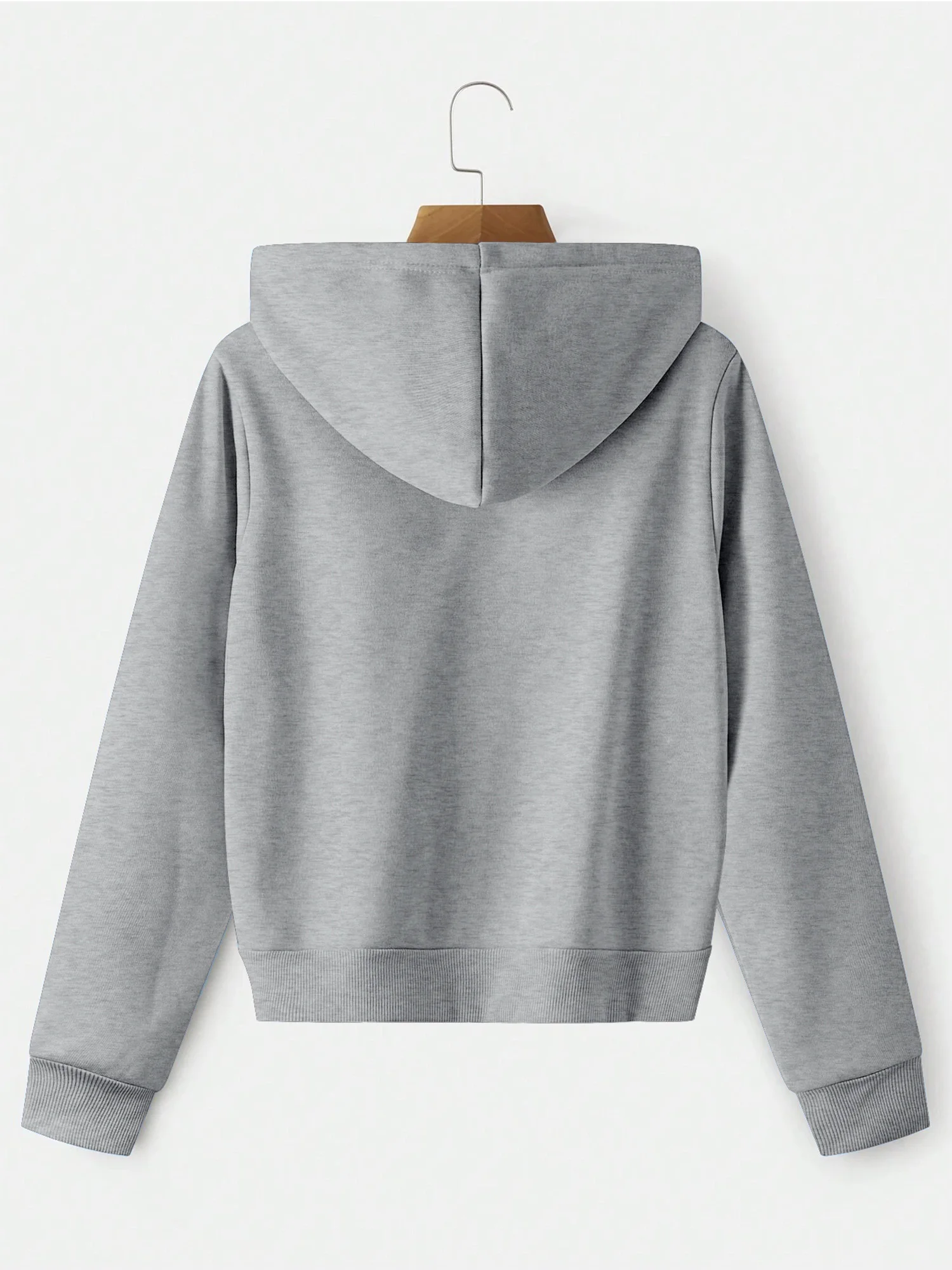 Damen Einfarbiges Old-School-Streetwear Crop-Hoodie mit Reißverschluss und Kordelzug, Langarm Basic-Oberbekleidung – Detail 7