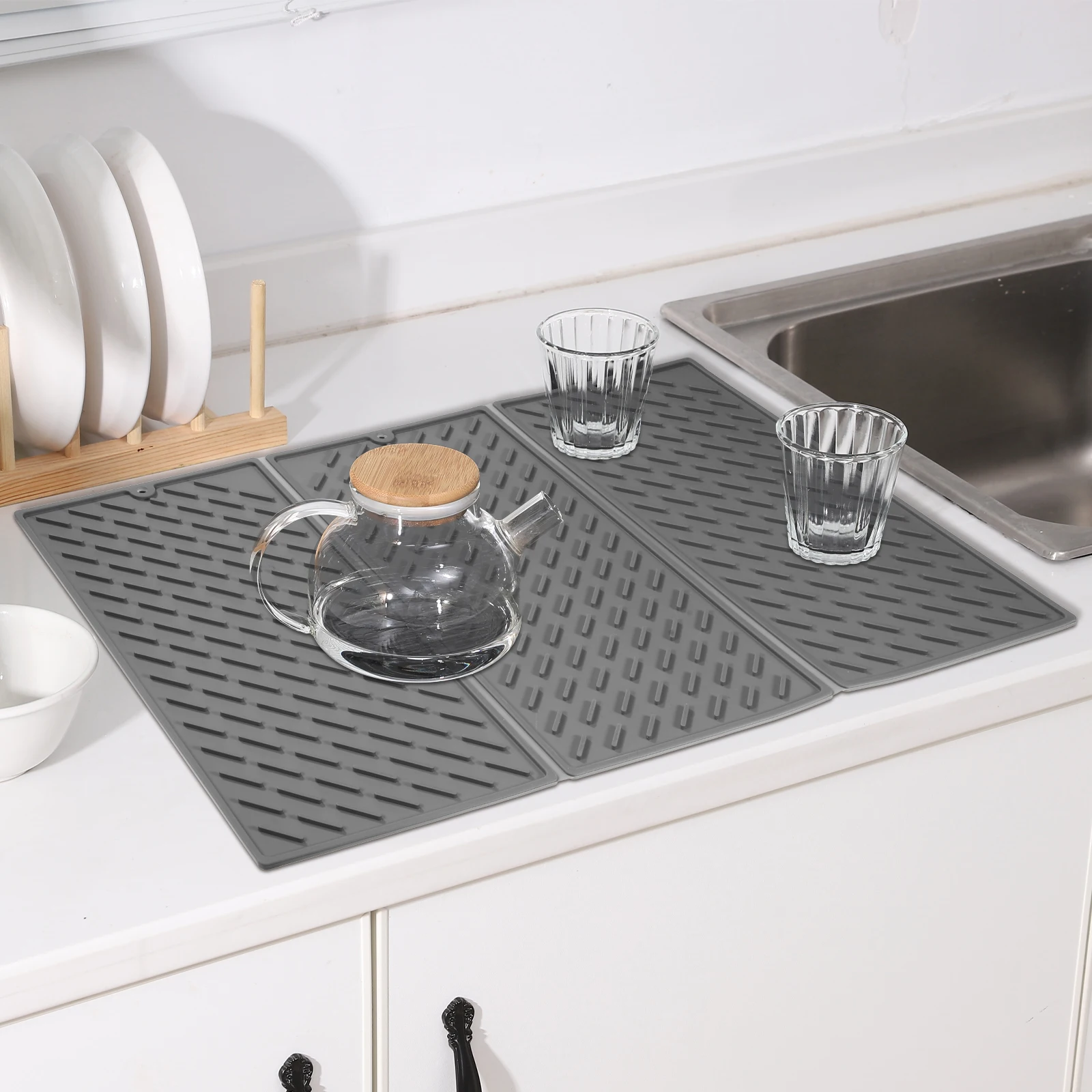 

Silicone Dish Drying Mat Foldable Kitchen Drainer Mat Flexible Non Slip Food Grade Drying Pad for Counter Dish Pad