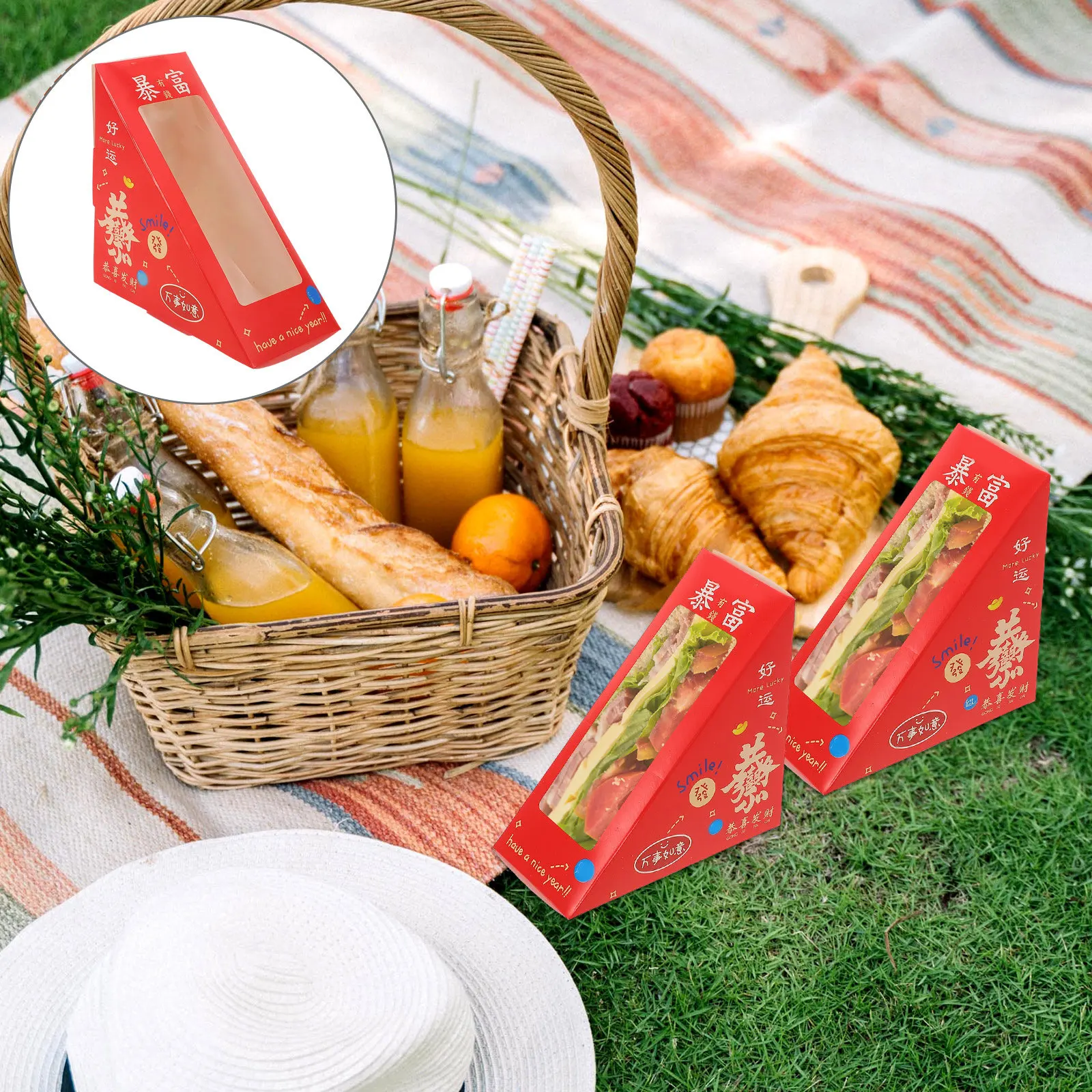 

100 шт. картонных коробок для сэндвичей с треугольным прозрачным окном для упаковки продуктов питания, кейтеринга, выпечки, треугольные контейнеры для сэндвичей