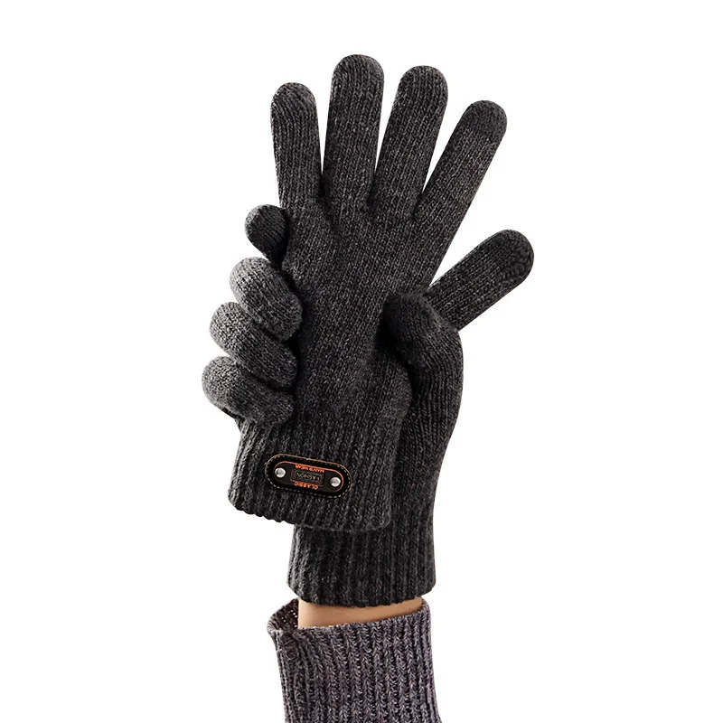 Wholesale of men's knitted woolen gloves for cool cycling warmth with fleece and thickening, winter touch screen gloves