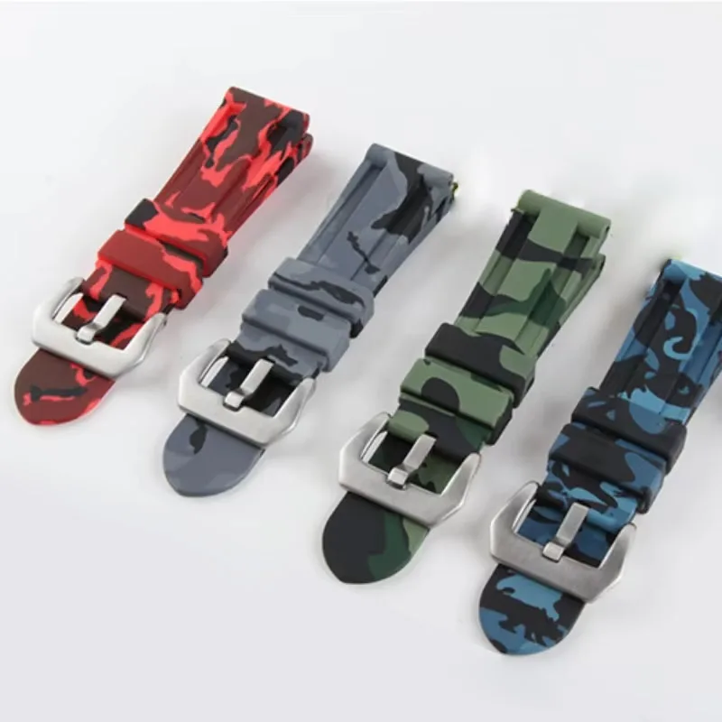 Universal 20mm 22mm 24mm 26mm Silicone Watch Strap Camouflage Rubber Bracelet Sport Replacement Watch Band for Men Wrist Band