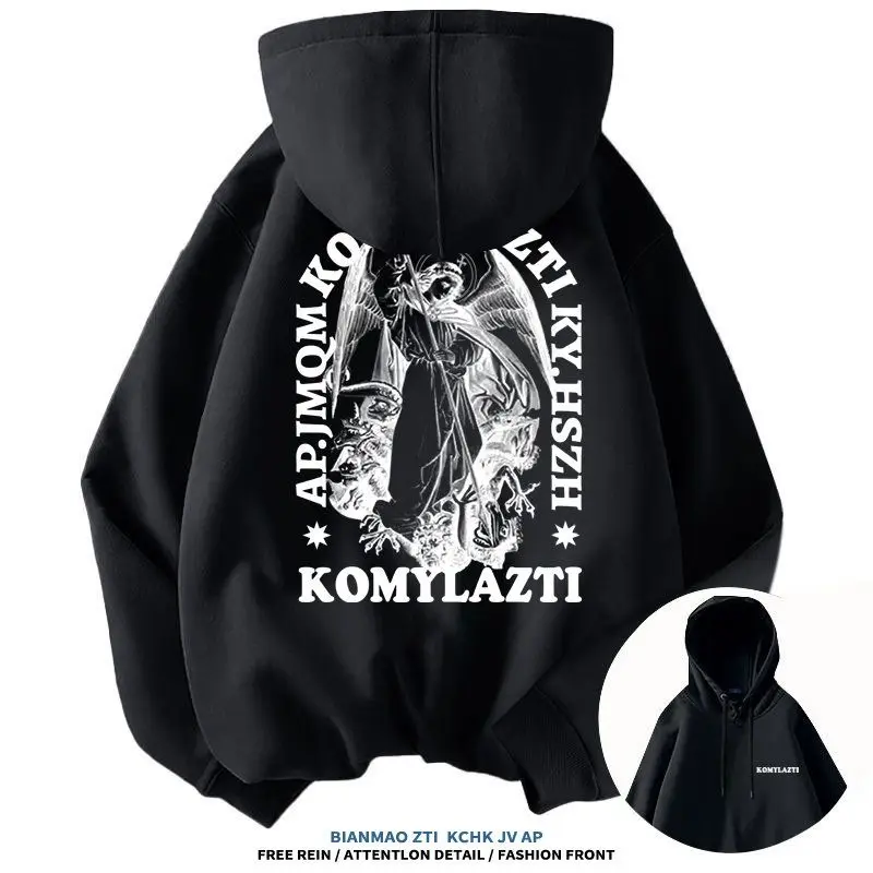 

Винтажный свитер с капюшоном и принтом ангела для мужчин и женщин, весна и осень, модный брендовый свободный свитер ins Wind High Street