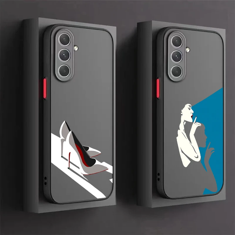 

Fashion High Heels Women Frosted Translucent For Samsung Galaxy S24 S23 S22 S21 S20 FE S10 S9 S8 Plus Ultra Pro 5G Cover