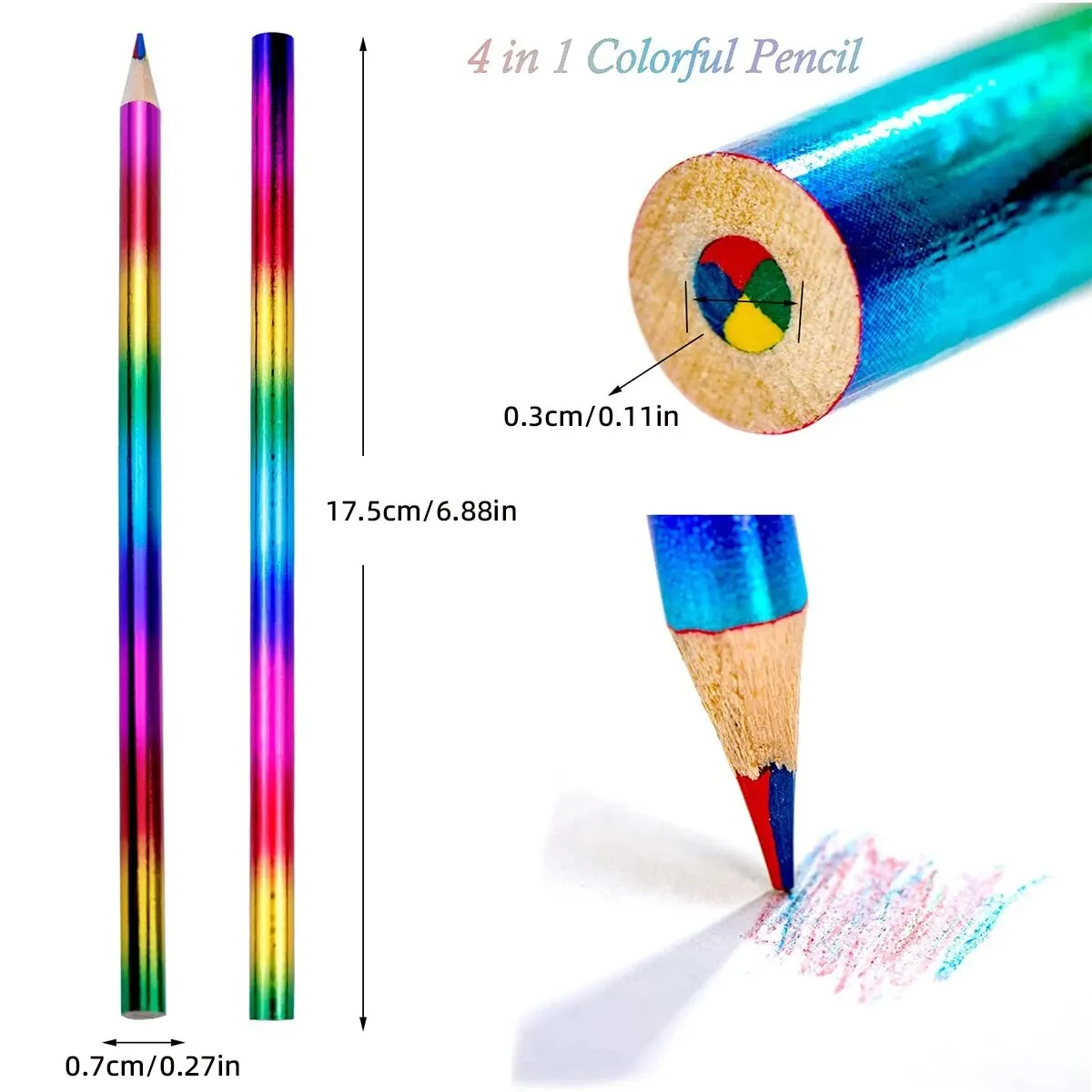 8/16 Pcs Rainbow Colored Pencils, 4 Color in 1 Pencil .Suitable for Schools, Students, Sketching, Doodling, Coloring, Painting.