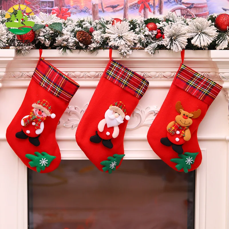 3/4pcs Christmas Stockings Socks Christmas Tree Hanging Pendant Ornaments Candy Gift Socks Gift Bag For Kids Santa Claus Decora