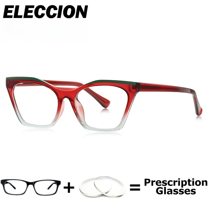 

ELECCION Fashion Large Frame Geometric Design TR90 Women Anti-Blue Light Reading Eye Glasses Frame Customizable Prescription