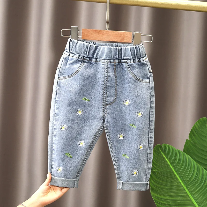 Spring Autumn Girls\' Baby Clothes Elastic Band Jeans Pants for Girls\' Clothes Baby\'s Birthday Jeans trousers