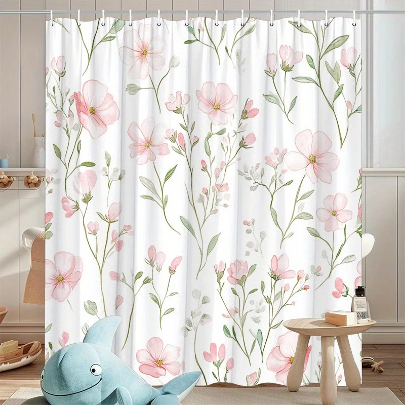 

1 Delicate pink floral seamless pattern shower curtain with soft translucent petals on white background for bathroom
