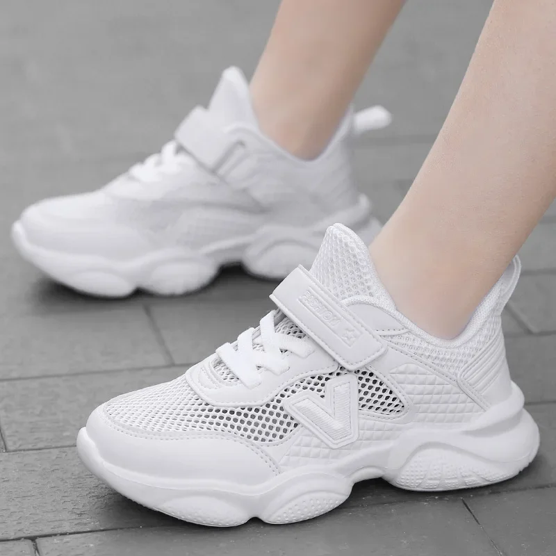 Crianças White Chunky Sneakers, Mesh Running Shoes, Esportes, Tênis, Crianças, Meninas, Verão, 2024