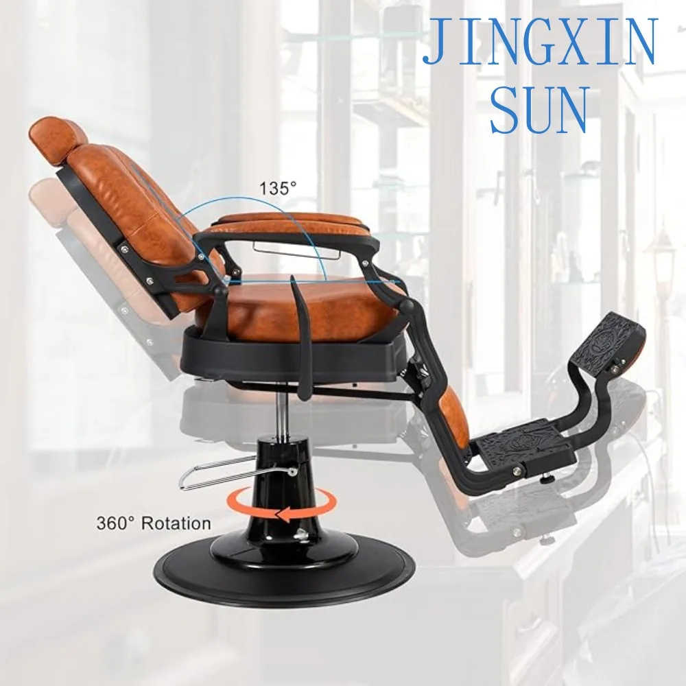 Vintage Recline Barber Chair for Salons – 700lbs Heavy Duty, Hydraulic Lift, 360° Rotatable with Headrest​