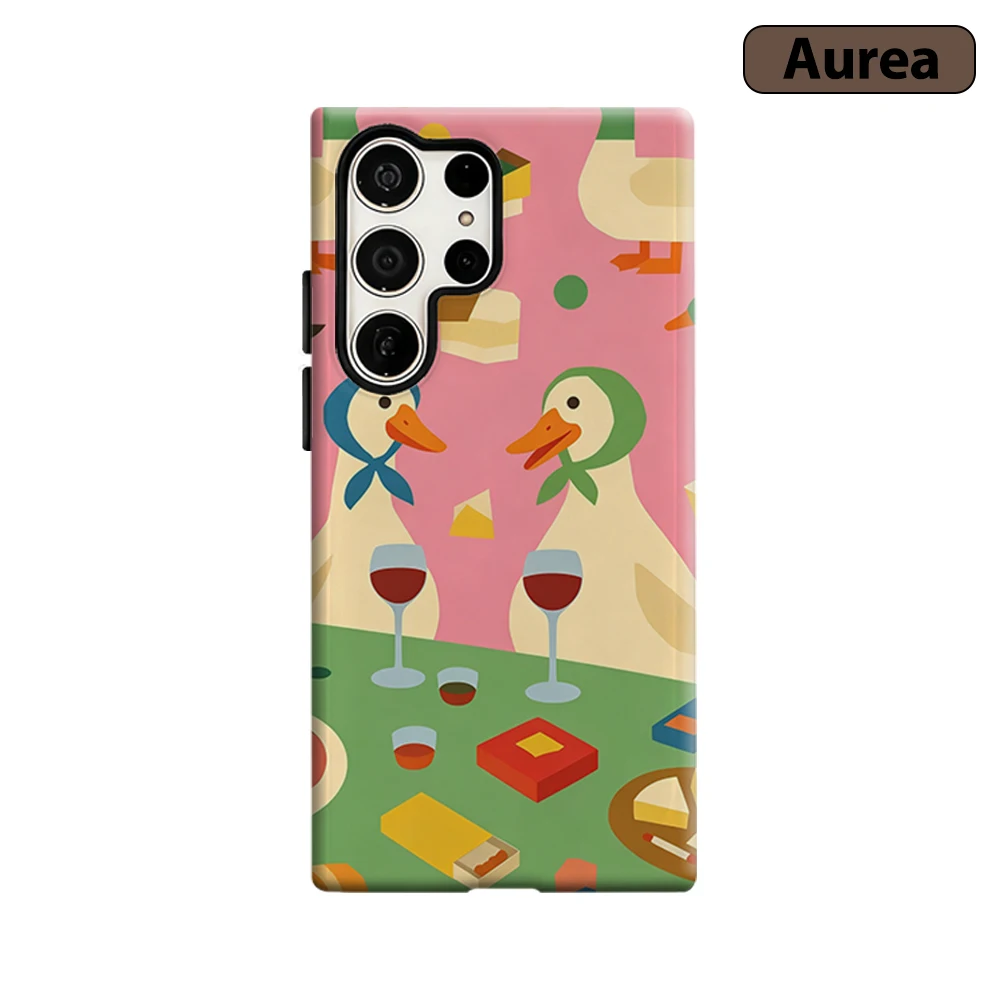 Cute Duck Picnic Phone Case for Samsung Galaxy S26 S25 Ultra S24 S23 Ultra Plus Shockproof Double layer tough Back Cover