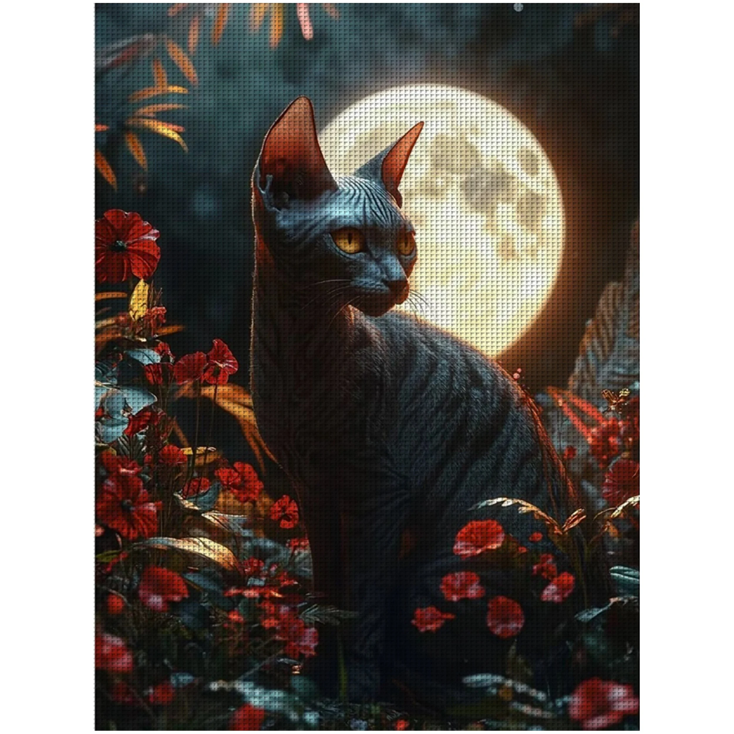 1PC 36X36cm/14.17X14.17inch, 11CT print cross stitch DIY kit,Sphynx Cat & Moon,adult beginner's relaxed cross stitch stitch set