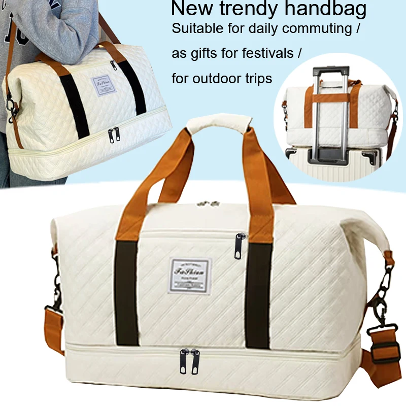 Daily Wear Waterproof Travel Duffel Bag Double Top Handles, Multi Compartment Handbag for Road Trip Casual Fitness Use
