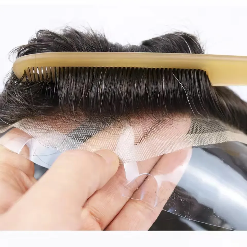 20mm Lockige Versalite Haarteil für Männer mit Spitze, Mono & PU, atmungsaktives Echthaar-Toupet, Herrenperücke mit Abluftsystem, Perücken für Männer – Detail 5